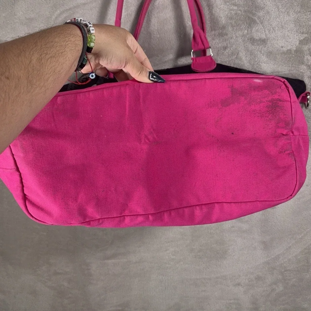 Victoria's Secret Tote Bag Womens Large Black Pink Sequin Weekender Travel Beach